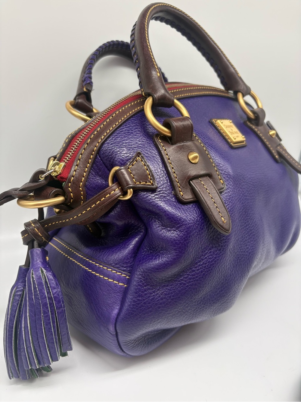 Dooney & Bourke Toledo Florentine Leather Medium Mail Satchel Violet Purple RARE - Picture 3 of 11